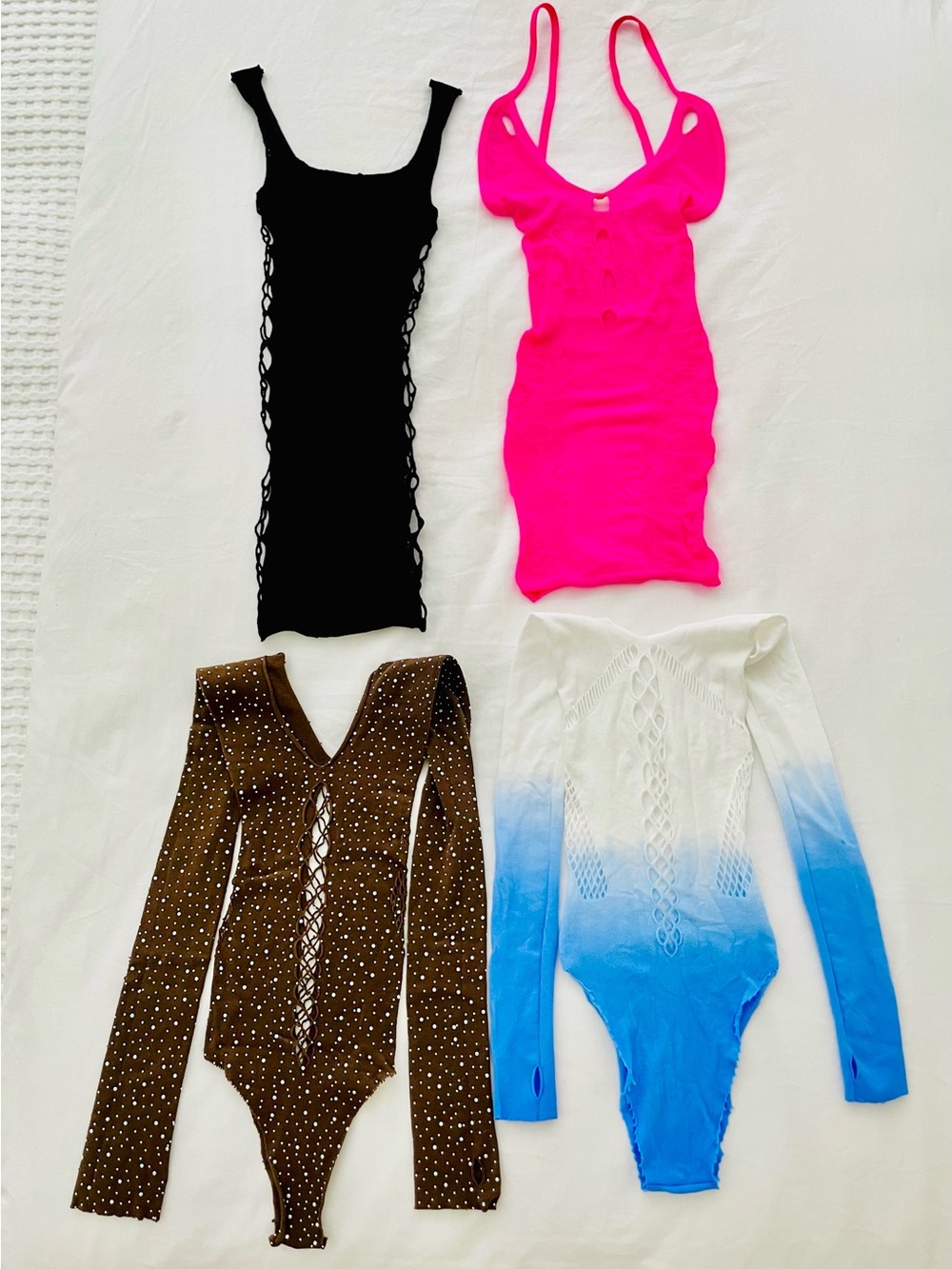 Body stockings- Cutout Dress & Lace‑Up Bodysuit Bundle – 4 Pieces